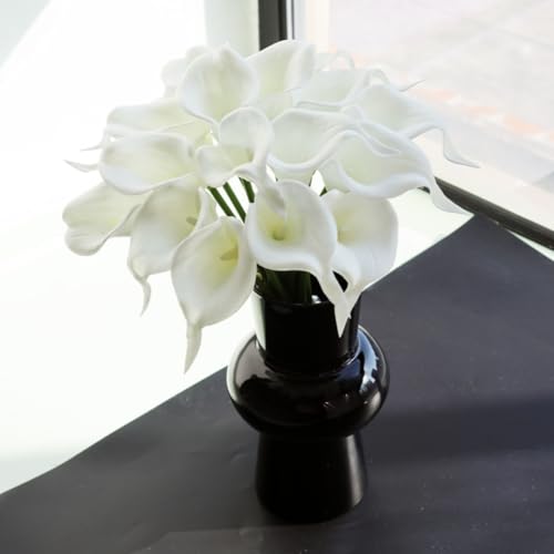 18pcs Real Touch Artificial Calla Lily Flowers for Decoration, Outdoor Wedding Bouquets, Lifelike Faux Flowers for Home, Garden, Party, and Event Decor (White) - color: White