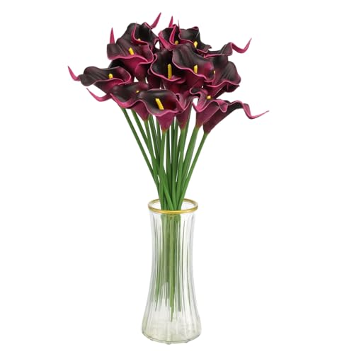 HARFINGTON 20pcs Artificial Calla Lily Fake Silk Flowers Bouquet Real Touch for Home Garden Wedding Party Decoration, Burgundy - color: Burgundy