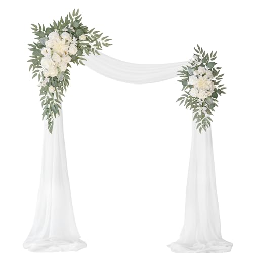 Artificial Wedding Arch Flowers Kit(Pack of 3),2Pcs Artificial Flower Arch Decor,1Pcs Sheer Drape for Wedding Ceremony Arbor for WeddingCeremony (White Rose Wedding) - color: White Rose Wedding