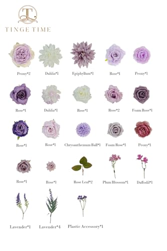 TINGE TIME Fake Flowers Artificial Flowers Peonies Bulbous Chrysanthemum Daisy Hydrangea Sunflower Violets Dahlia Daffodils Epiphyllum Orchid Cherry Blossom Camellia Leyaron (Light Purple) - color: Purple