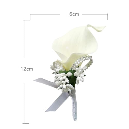 Ivory Calla Lily Boutonniere for Wedding Men Groom Groomsmen, Artificial Flower Boutonniere with Pins for Wedding Prom Party Homecoming Ceremony Anniversary Suit Decor (1, Ivory) - color: Ivory