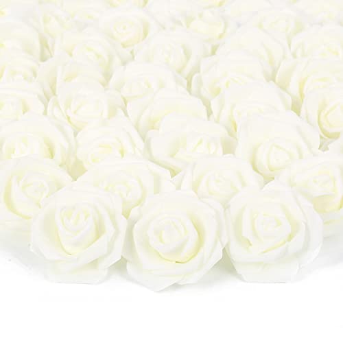 Artificial Rose Flower Heads, 100pcs Ivory Fake Roses Artificial Flower Foam Rose for DIY Wedding Bouquets Centerpieces Arrangements Party Baby Shower Home Decor (Stemless, Ivory) - color: Ivory, size: 100PCS