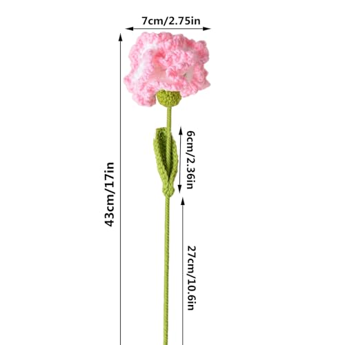 6PCS Handmade Crochet Carnation Flowers, Artificial Fabric Bouquet for Home Wedding Desk Decor, Bendable Stems Gift for Mom, Teacher - Unique Valentine‘s Day Gift - color: Pink