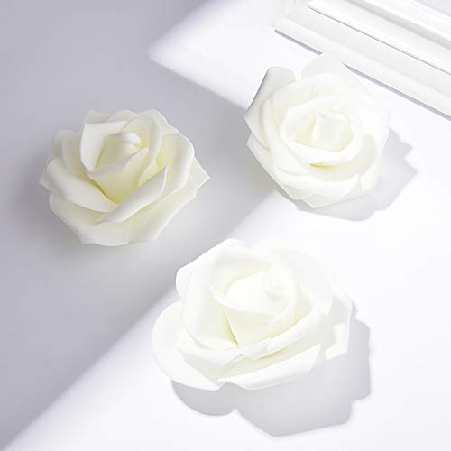 IPOPU Artificial Rose Flower Heads, 100 Pcs Real Looking Ivory White Foam Fake Roses for DIY Wedding Baby Shower Centerpieces Arrangements Party Tables Home Decorations (Ivory, Stemless) - color: Ivory 100pcs