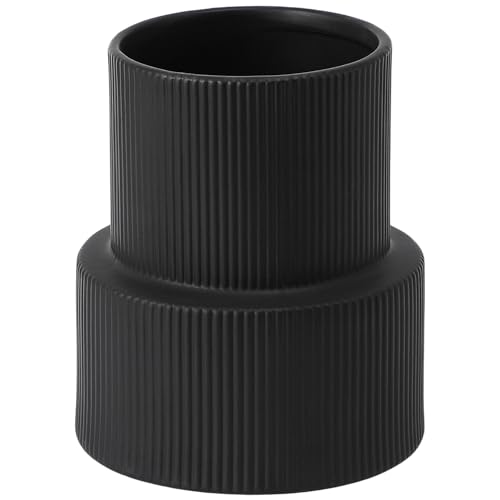 Black Ceramic Flower Vase, Large Ceramic Vase, Boho Decorative Vases for Modern Decor, Ribbed Vase, Pampas Grass Vases for Living Room, Office, Mantel, Shelf, Dining Table, 7.5 Inches - color: Black, size: Large Ribbed