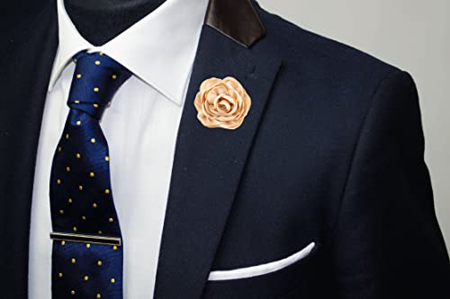 Flairs New York Gentleman's Essentials Premium Handmade Flower Lapel Pin Boutonniere - color: Champagne Gold [Large Peony]