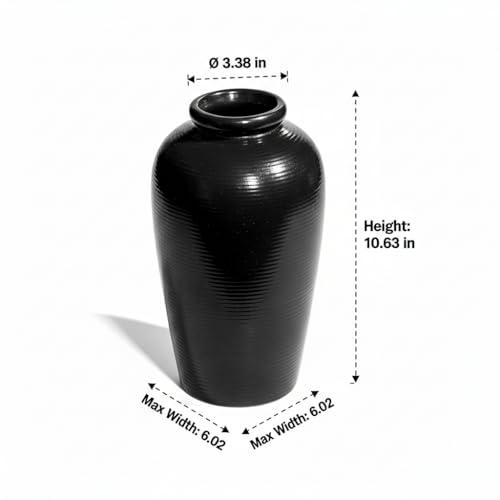 Black Vase for Home Decor, 11 Inch Tall Ceramic Flower Vases for Centerpiece, Modern Decorative Minimalist Vase for Pampas Grass, Textured, Living Room, Entryway, Kitchen Counter Decor - color: Black