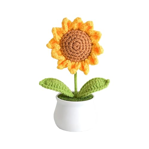 Crochet Artificial Sunflower for Home Office Desk Car, Cute Fake Plants Knitted Flowers Funny Party Decor Gifts - color: Sunflower