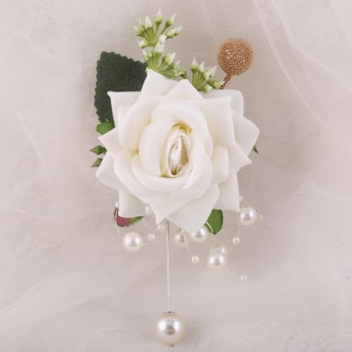 Ivory Boutonnieres Set of 12 for Groom Groomsmen Best Man Artificial Flower Formal Party Boutonniere for Men Suit Decoration Wedding Graduation Prom Homecoming Ivory - color: Ivory Boutonnieres (12pcs)