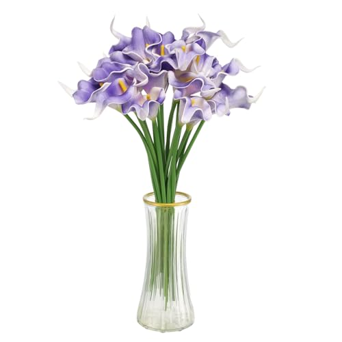 HARFINGTON 20pcs Artificial Calla Lily Fake Silk Flowers Bouquet Real Touch for Home Garden Wedding Party Decoration, White Purple - color: White Purple