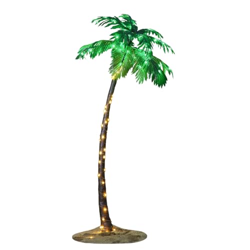Lightshare 5 Feet Palm Tree 96LED Lights Artificial Fake Tree Decoration for Tiki Bar Outside Patio Porch Pool Christmas Nativity - size: 5ft