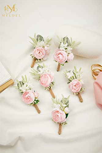 Pink Boutonnieres for Men 6Pcs Faux Silk Wedding Prom Groom | Faux Pink Boutonniere for Wedding Prom Homecoming Anniversary Formal Dinner Party Engagement Graduation Gift Groom Best Man - color: Pink3# Boutonniere(6 Piece)