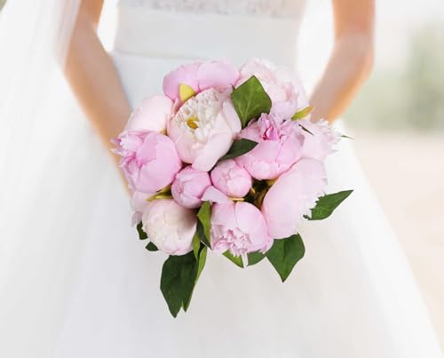 Pink Peonies Silk Flowers 2 Bouquets Pink Fake Peonies 14 Heads Faux Peony Flowers with Stems for Wedding Decoration Bride Bouquet Faux Flowers Crafts Floral Arrangement (Multi-Pink) - color: Multi-pink