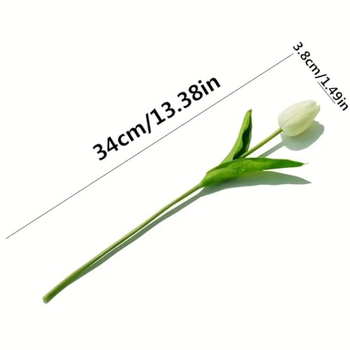 10 Elegant Pink Tulip Artificial Flowers with Dark Green Leaves - color: Pink1