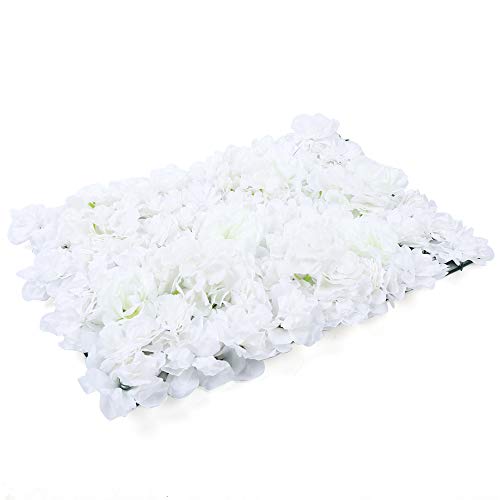 OUKANING 6 Pack Artificial Flower Wall Panels 24" x 16" White Faux Hydrangea and Rose Artificial Flower Backdrop Panels for Wedding Party Event Flower Wall Decor - color: 6pcs, Milky White
