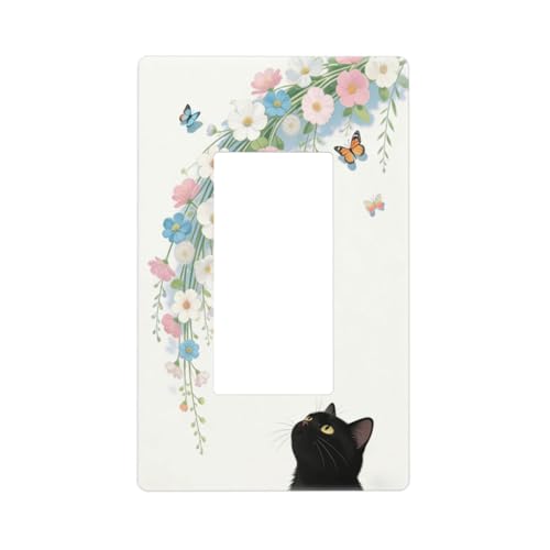 Decorative Art Light Switch Covers Black Cat Hanging Blooms 1 Gang Rocker Outlet Decorative Switch plate Faceplate GFCI Light Switch Covers for Home Decor - color: Black Cat Hanging Blooms, size: 1-Gang Rocker /5 x 3 IN
