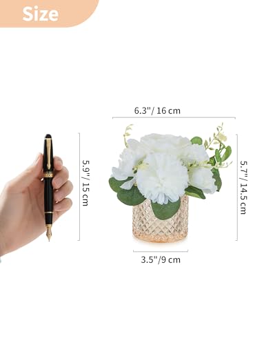 NUPTIO Small Fake Flower in Vase: 2 Pcs Silk Artificial Flowers with Champagne Pink Glass Vase for Living Room Bathroom Office - Faux Rose Mums Floral Arrangement Wedding Dining Table Centerpiece - color: Champagne Pink, size: 2pcs