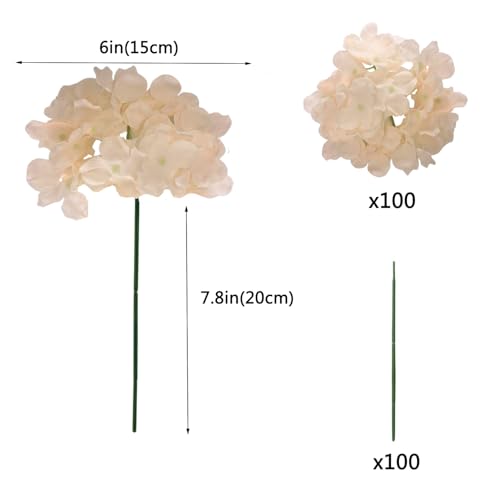 100PCS Artificial Hydrangea Flowers, Fake Flowers Silk Hydrangea Full Flowers Heads with Stems for Wedding Home Party Shop Baby Shower Decor (Apricot) - color: Apricot