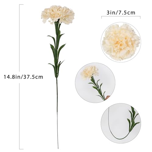16PCS Carnations Artificial Flowers 14.8'' Fake Carnation Silk Flowers with Single Stem Faux Carnations Flowers for Home Table Centerpiece Wedding Decorations Floral Arrangements (Champagne) - color: Champagne