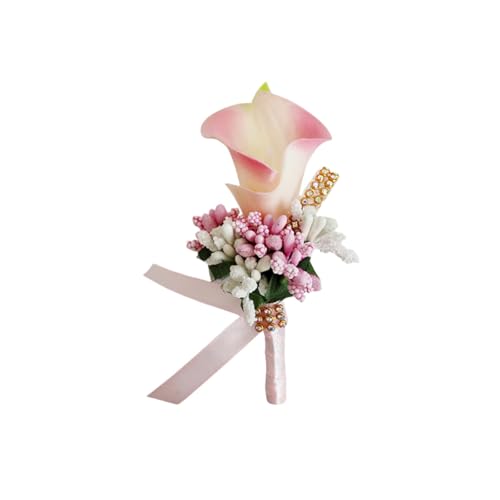 Calla Lily Boutonniere for Men Wedding Pink, Artificial Flower Groom Groomsman Boutonniere with Pins for Wedding Prom Party Homecoming Ceremony Anniversary Suit Decor - color: Pink