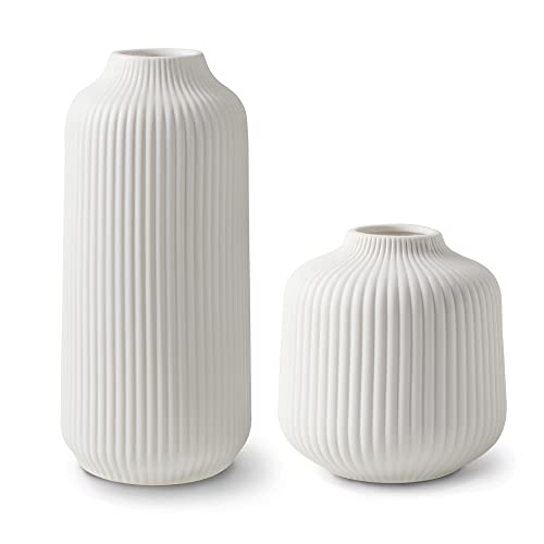 flature Ceramic Vases in Nordic Style, Modern Vase Deco for Pampas Grass, Boho Deco for Windowsill, Vases Set in White Matt, Flower Vase as Home Decoration for Fresh Flowers, Dried Flowers, Set of 2 - color: White, size: Set of 2