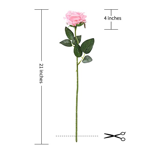 Laelfe 12 PCS Artificial Flowers Pink Roses Fake Silk Flowers Long Stem Artificial Roses for Home Wedding Decorations (Pink) - color: Pink