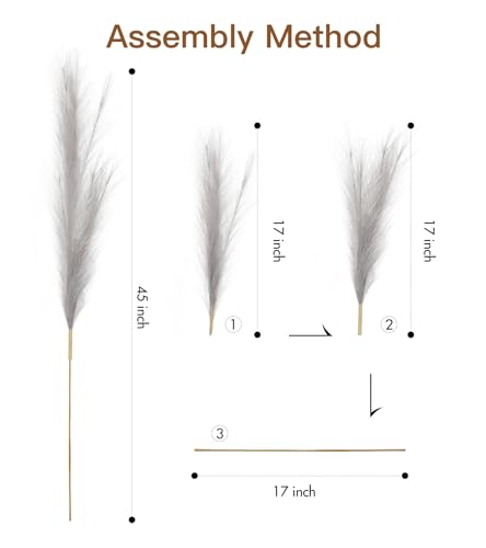 9 Pcs 45" Tall Pampas Grass Grey Decor, Long Stem Artificial Flower Floor Vase Large Faux Floral Pompas Fake Plants Dried Bouquet Arrangement Vase Filler for Boho Home Wedding Decoration - color: 9 Pcs 45" Grey Style