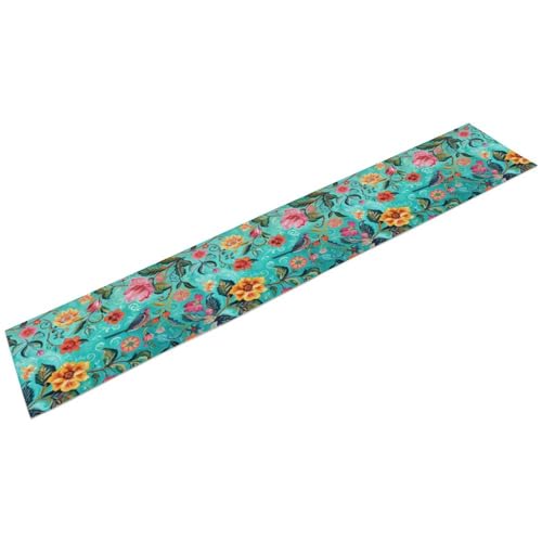 Flowers Birds Spring Table Runner, Colorful Birds Branches Blue Floral Seasonal Kitchen Dining Table Decoration for Home Party Decor 13x36 Inch - color: Bird_3, size: 13x36inch