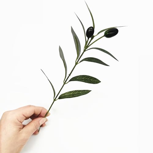 Fake Plants Artificial Olive Branches 10” Fake Greenery Small Olive Leaves Stems, Faux Tree Branch Greenery Stem Silk Plant for Home Decor Office Wedding Bouquets Party DIY Decoration 20 Pcs (No Vase) - color: Olive Leaves Stems - 20 Pcs