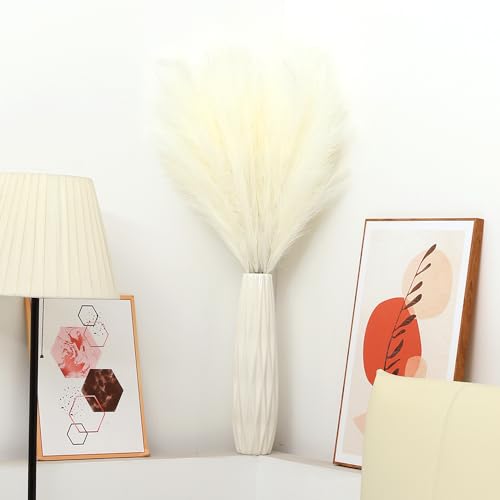 43" White Pampas Grass Fluffy - 8 PCS Tall Faux Pampas Grass Decor Artificial Pompas Grass for Floor Vase Filler Wedding Boho Home Baby Shower Mothers Day Decoration - color: Cream White