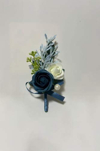 6PCS Navy Blue Boutonniere for Men, Groomsmen Guest Boutonniere, Artificial Flowers for Wedding Decor Prom Homecoming - color: Navy Blue