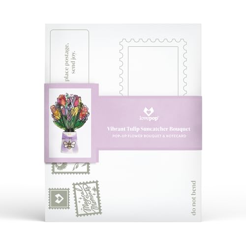 Lovepop Vibrant Tulip Suncatcher Bouquet - 3D Pop Up Paper Flower Bouquet for Mom, Her, Him, Women (Mother's Day, Birthday, Thank You, Get Well) 12 Inch - color: Vibrant Tulip Suncatcher Bouquet