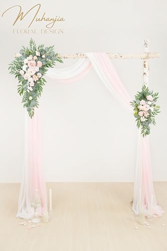 Muhanjia Artificial Arch Flowers Kit(Pack of 4),2Pcs Artificial Flower Arch Decor, 2Pcs Drapes, Ceremony and Reception Background Rose Decoration, Flamingo Pink Rose Floral Outdoor Party Decor - color: Flamingo Pink