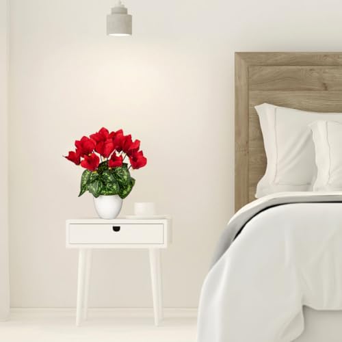 Hollyone Artificial Cyclamen Flowers Plant Potted Fake Silk Flower Plants in White Pot Faux Red Cyclamen Flowers Arrangement Home Decor Office Bathroom Shelf Desk Decorations - color: Red, size: Cyclamen Flowers