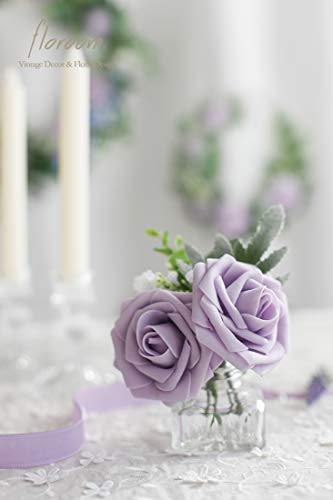 Floroom Artificial Flowers 25pcs Real Looking Lavender Purple Ombre Colors Foam Fake Roses with Stems for DIY Wedding Bouquets Bridal Shower Floral Centerpieces Party Tables Home Decorations - color: Shades of Lavender