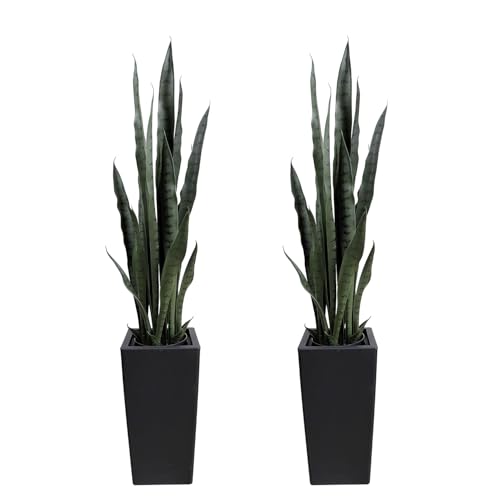 4FT-2PC Artificial Snake Plant, 24 PVC Lifelike Leaves, 35in Faux Sansevieria for Indoor Home & Garden Decor, Tall Planter Potted Mother-in-Law's Tongue Plants, Green - color: Green Snake Plant With Tall Planter-2pc
