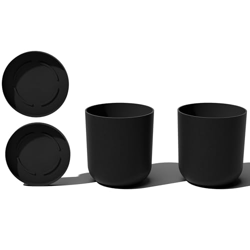 Veradek Mason Series Lima Planter - Round Planter for Indoor or Outdoor Porch/Garden | Made from Plastic-Stone Composite with Drainage Holes | Modern Décor for Succulents, Flowers, Small Plants - color: Black, size: 20 inches - 2 Pack with Saucers