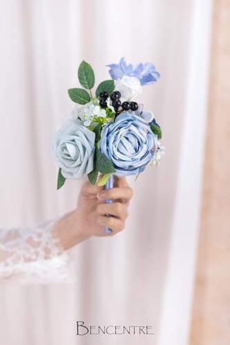 Dusty Blue Wedding Centerpieces Flowers Set of 6 Mini Bridesmaid Bouquets Posy Bouquet Pre-Made Wedding Flowers Centerpieces for Table Artificial Flowers - color: Dusty Blue