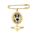 Wedding Bouquet Charm Dog Gold Picture Photo Frame Pin Pet Memorial Brooch Boutonniere Lace Oval Picture Charm With Heart Pendant Wing Pins for Grooms Bride Bridal Flower Bouquet Photo Pin