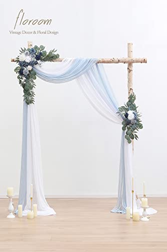 Floroom Arch Flowers with Drapes Kit (Pack of 4) - 2pcs Artificial Dusty Blue & Navy Blue Floral Swag Arrangement with 2pcs Draping Fabric for Wedding Ceremony Arbor and Reception Backdrop Decoration - color: Dusty Blue & Navy Blue