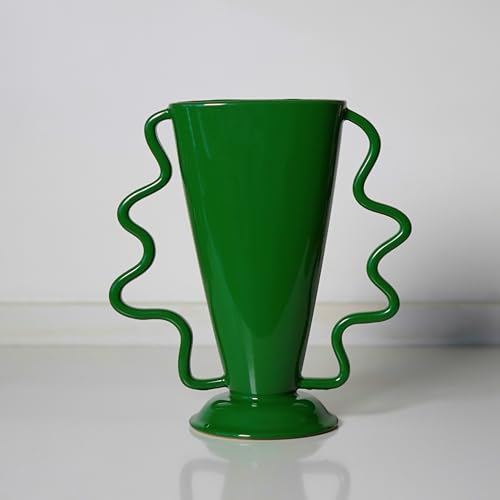 Wild Works Green Rotary Vase Medieval Flower Vessel Living Room Entrance Personalized Simple Wabi Sabi Decorative Ornament Ceramic Ornament - color: Green Rotary Vase