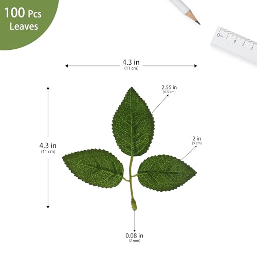 100 Pcs Artificial Flowers Green Leaf Bulk Faux Greenery Silk Fake Rose Leaves Bouquet Garland Wreath Floral Arrangement Supplie DIY Craft (1 Stem with 3 Medium-Leaf Green) - color: 09. 1 Stem With 3 Medium-leaf Green