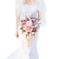 12 Inch Cascade Wedding Bouquets for Bride, Fuchsia & Pink Cascading Bridal Bouquet for Wedding Silk Artificial Flowers - color: Fuchsia & Pink