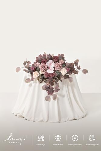 Ling's moment Dusty Rose Mauve Artificial Flower Garland Wedding Arch Flowers Floral Swags Rose Arrangements for Sweetheart Table Easel Wall Entryway Board Backdrop Decor 2PCS - color: Pk-dusty Rose & Mauve