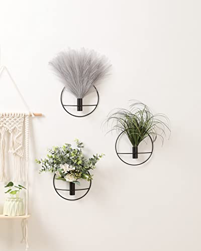Pretty Jolly Boho Wall Decor Pampas, Wall-Mounted Metal Wall Art, Hanging Artificial Plant, Wall Decor for Living Room, Bedroom, Bathroom, Office, Dorm, Modern wall Decor 2 Pack - color: 11-pampas-gray, size: S 7.8inch (Black Ring)