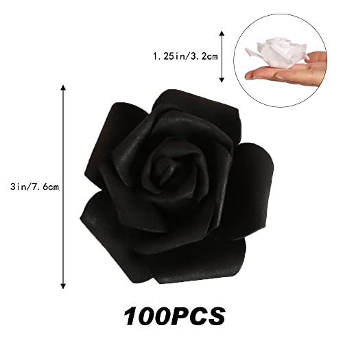 100pcs Black Roses Artificial Flowers,3inch White Foam Fake Rose Heads Stemless Gray Faux Flowers Bulk for DIY Crafts,Cake Wedding,Baby Shower Centerpieces Decor(Black,White,Gray) - color: Black&white&gray