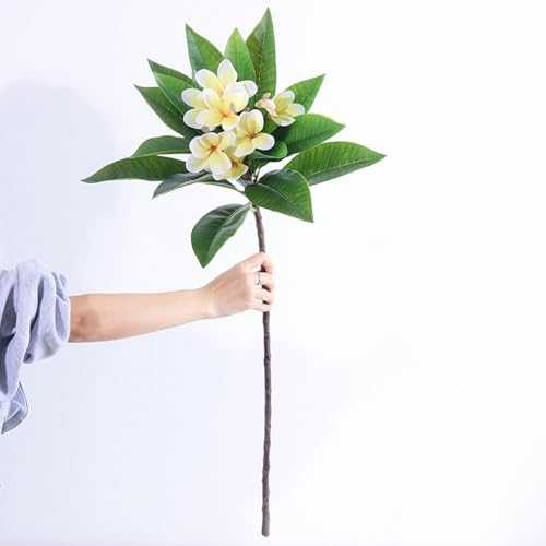 XIYUAN 35.5 Inch Artificial Flowers Artificial Frangipani Flower 2 Stems Lifelike Real Touch Artificial Plumeria Flowers for Home Party Wedding Bouquet Home Decoration (Yellow) - color: Yellow