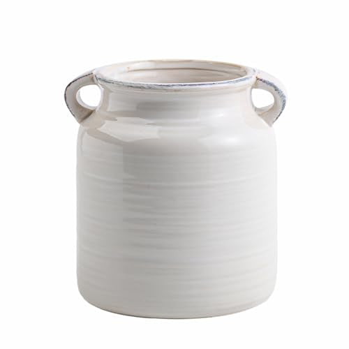 Ceramic Rustic Distressed White Flower Vase for Centerpieces, Kitchen, Office or Living Room (5.9''x6.3”) - color: White, size: 5.9''x 6.3”
