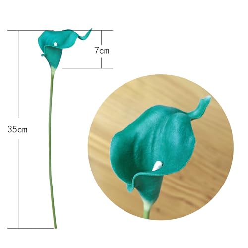 Letjolt Teal Calla Lily Artificial Flowers 20 Pieces Bouquet | Wedding Bouquet, Bride Shower Gift, Home Decoration, Faux Flowers - color: Teal Blue