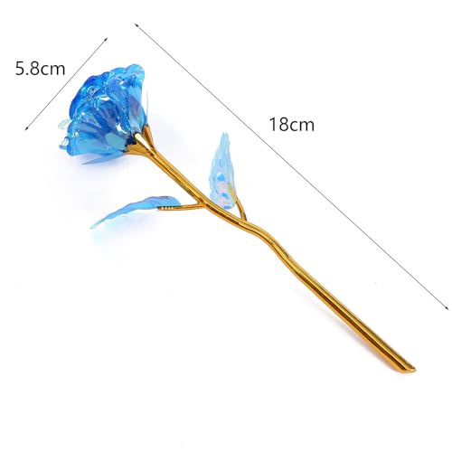 20PCS Artificial Colorful Flowers Galaxy Rose Crystal Flower Glass Rose Gifts for Wedding, Mother' s Day Memorable Days, Blue - color: Blue
